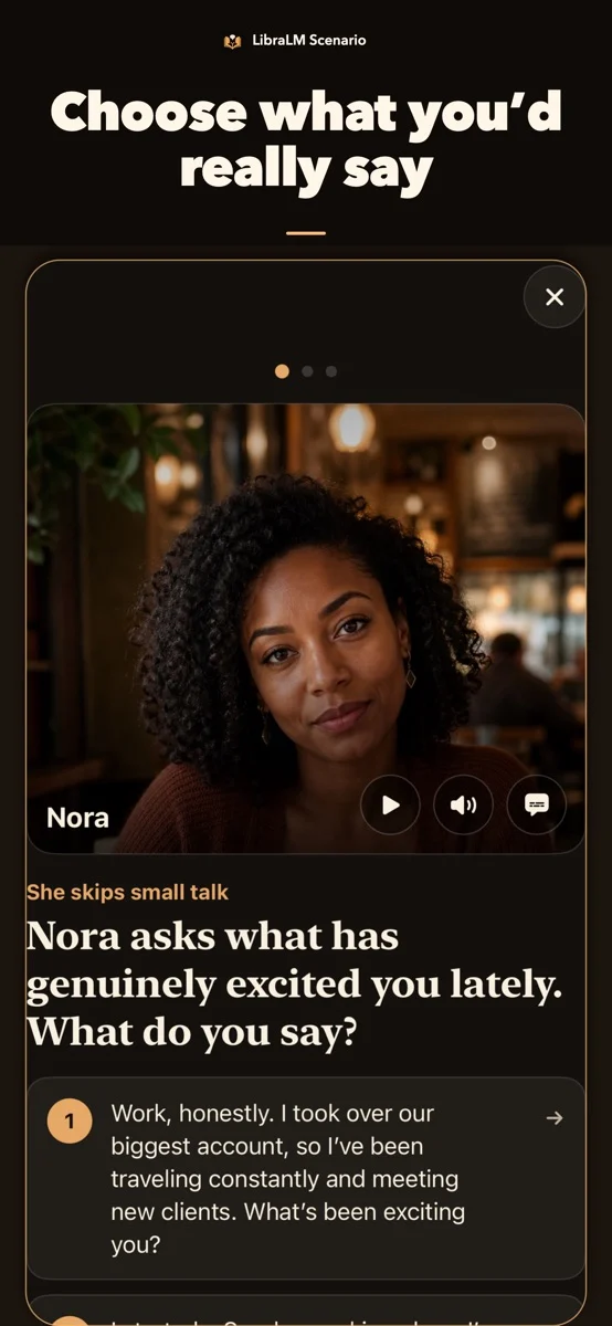 LibraLM interactive conversation choices