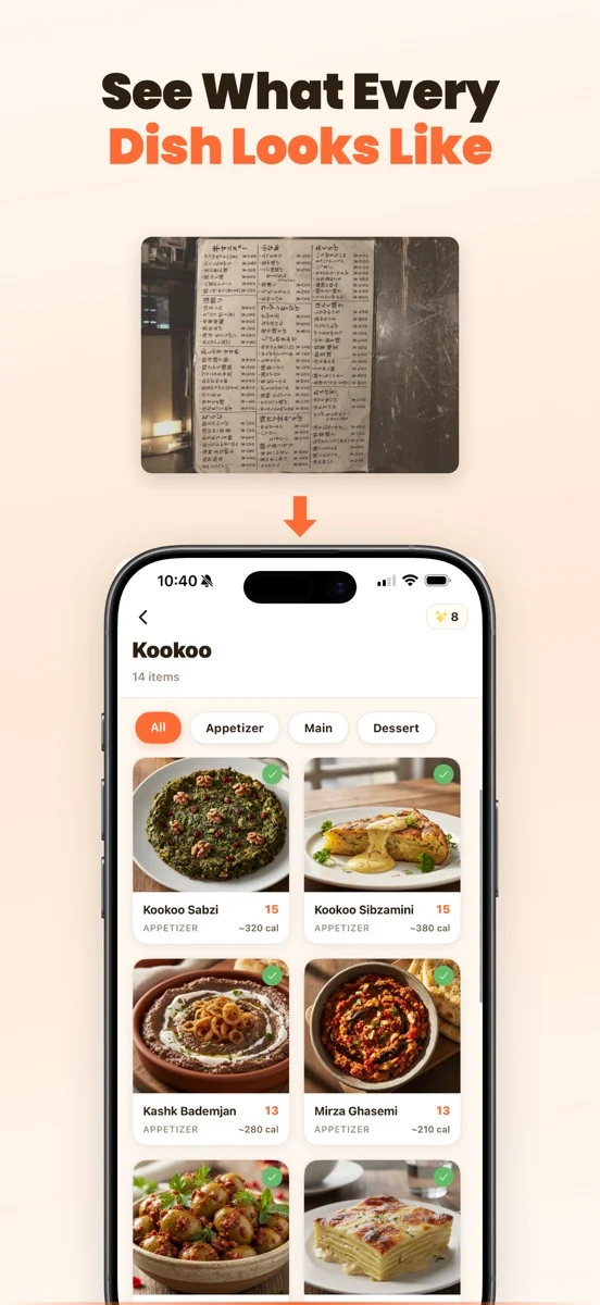 MenuViz App Store screenshot showing scanned dishes